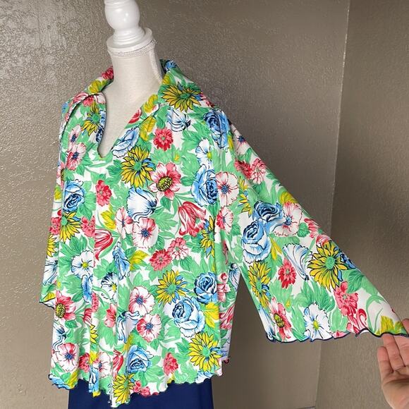 Vintage 60s Peggy Lou Large Print Floral Flutter Sleeve Blouse Top - Picture 4 of 14